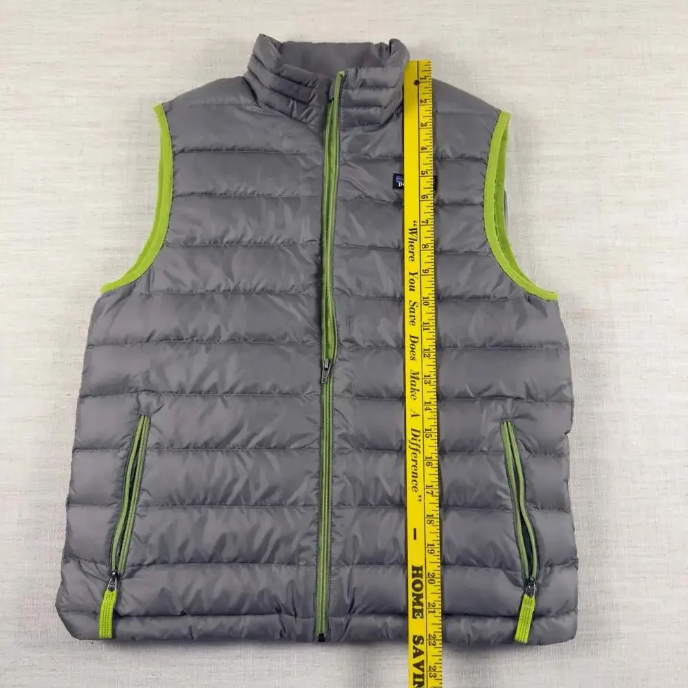 Patagonia Kids' Down Sweater Vest Grey Lime Green Size XL (14)